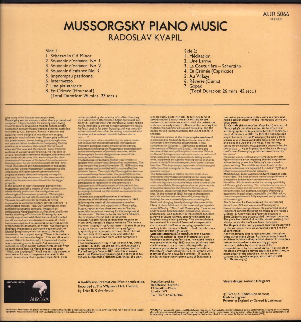 Radoslav Kvapil - Songs Of Innocence And Experience: Mussorgsky Piano Music - Lp