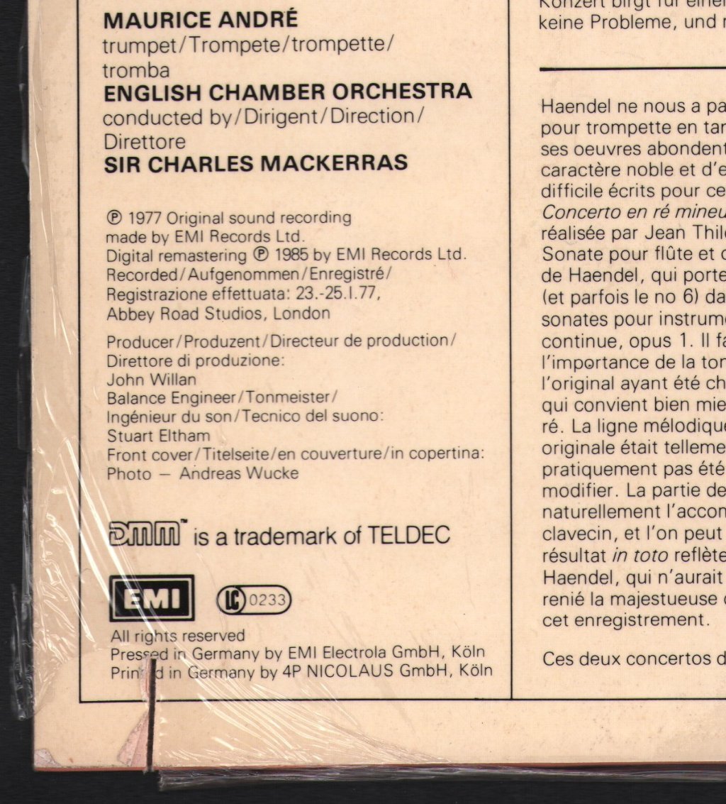 Maurice Andre / Sir Charles Mackerras / English Chamber Orchestra - Trumpet Concertos - Lp