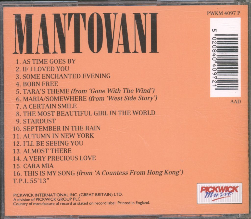 Mantovani And His Orchestra - As Time Goes By - Cd