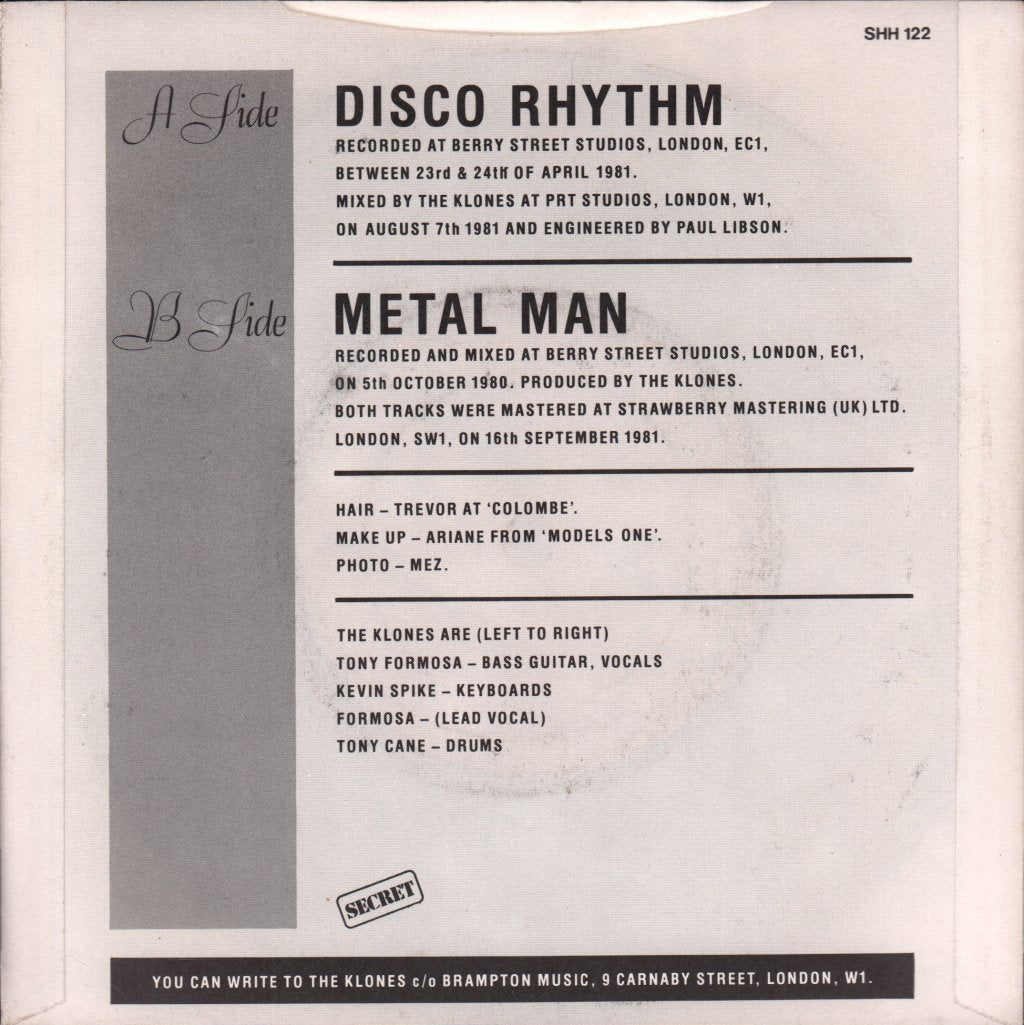 Klones - Disco Rhythm - 7 Inch