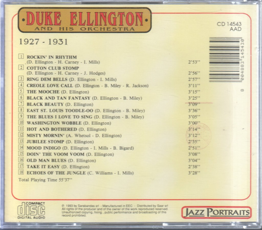 Duke Ellington And His Orchestra - Duke Ellington And His Orchestra, 1927-1931 - Cd