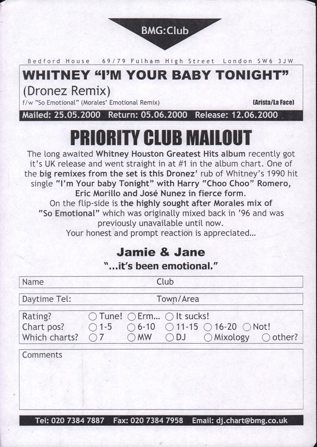 Whitney Houston - I'm Your Baby Tonight - 12 Inch