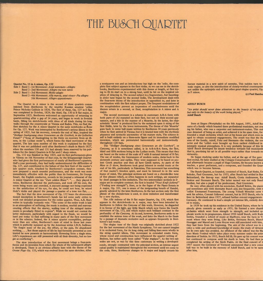 Busch Quartet - Beethoven Quartets - Double Lp