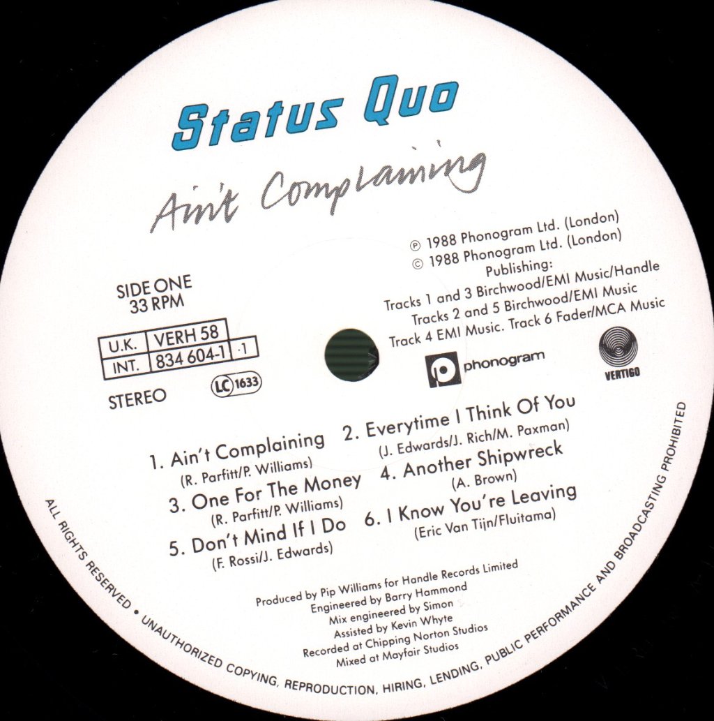 Status Quo - Ain't Complaining - Lp