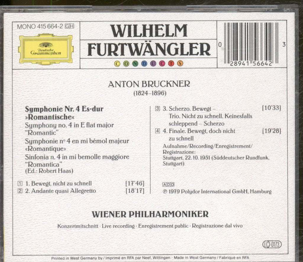 Wilhelm Furtwängler, Wiener Philharmoniker - Bruckner - Symphonie No. 4 »Romantische« - Cd