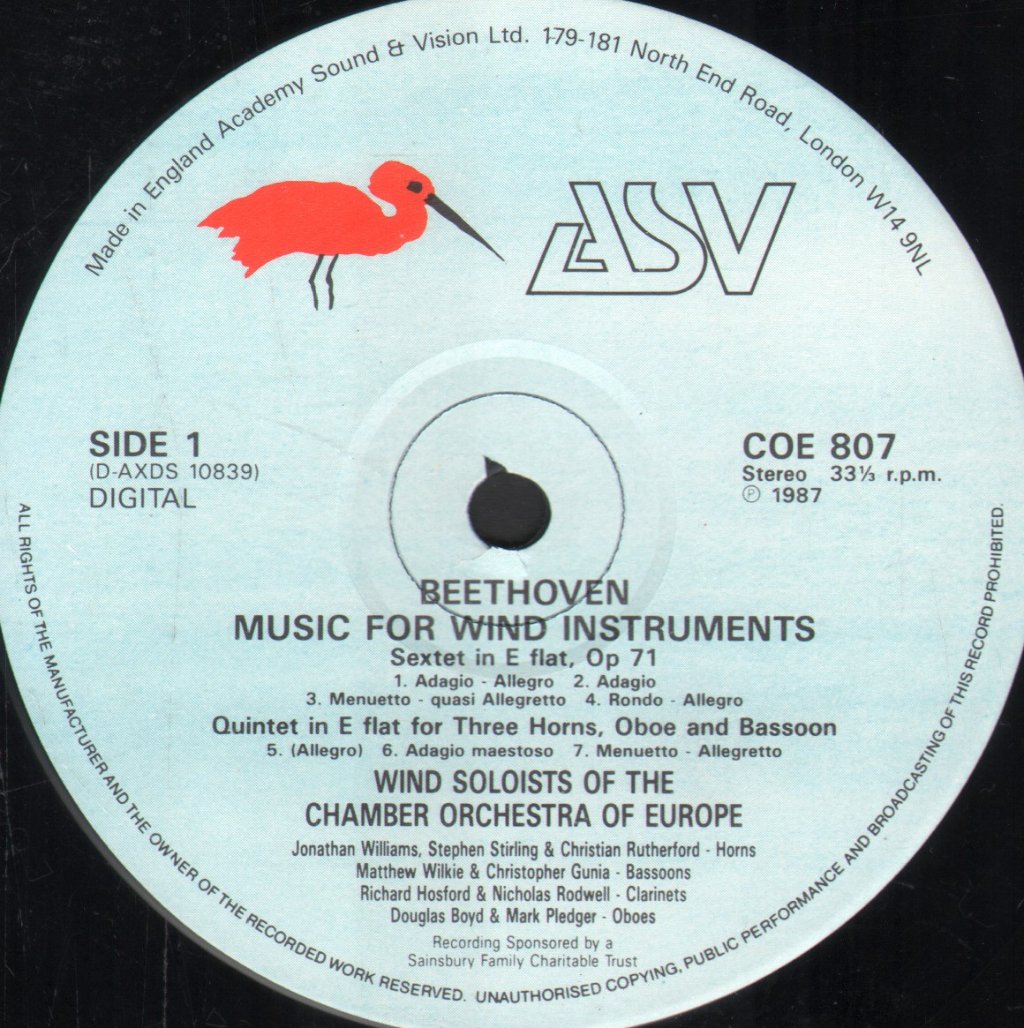 Wind Soloists Of The Chamber Orchestra Of Europe - Beethoven - Music For Wind Instruments - Lp