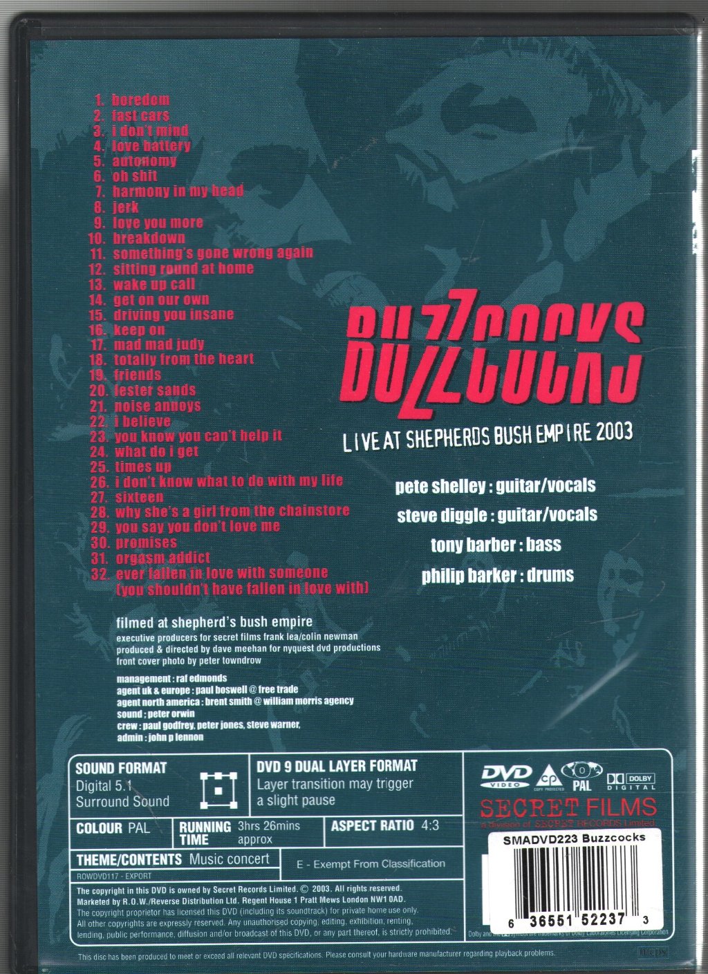 Buzzcocks - Live At Shepherds Bush Empire 2003 - Dvd