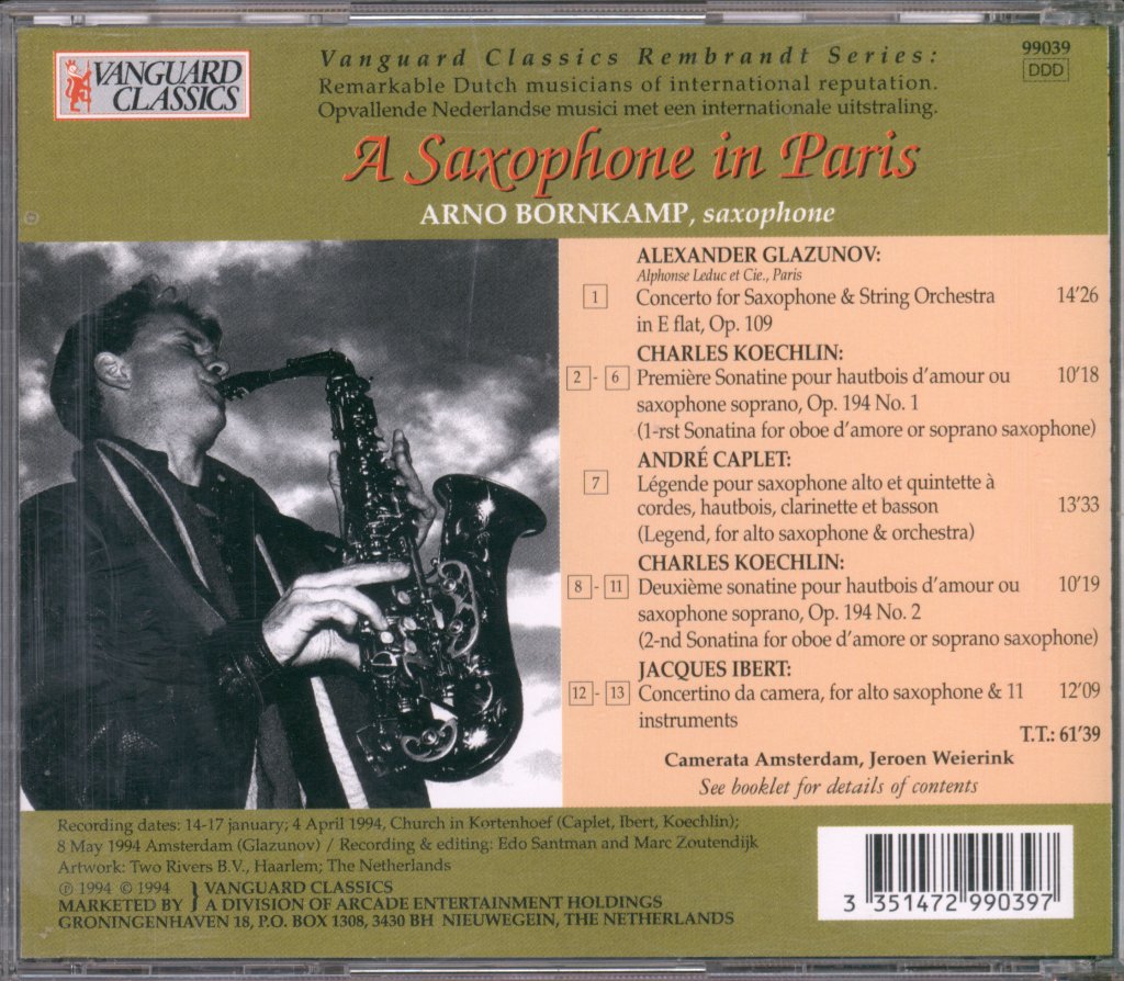 Arno Bornkamp, Camerata Amsterdam - A Saxophone In Paris - Cd