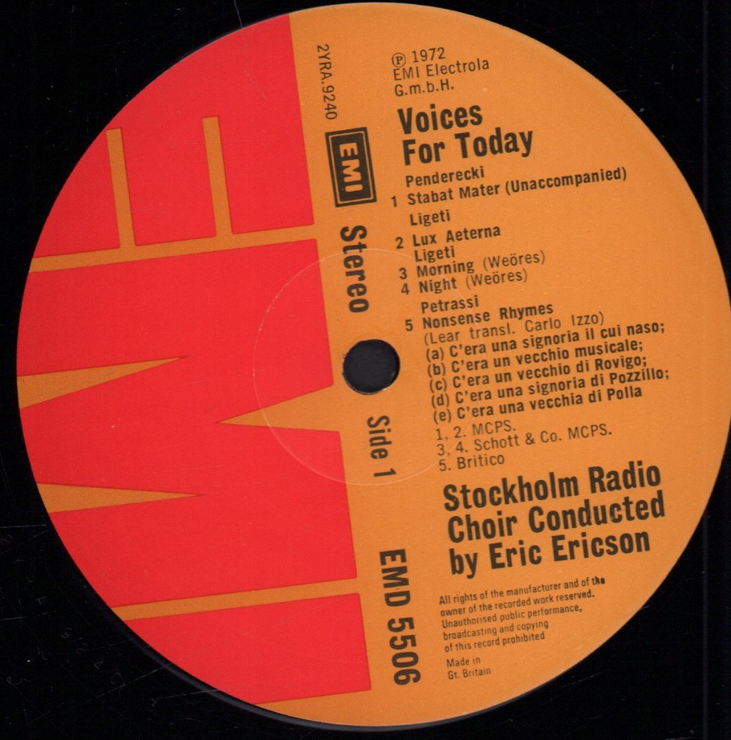 Swedish Radio Choir / Eric Ericson - Voices For Today - Lp