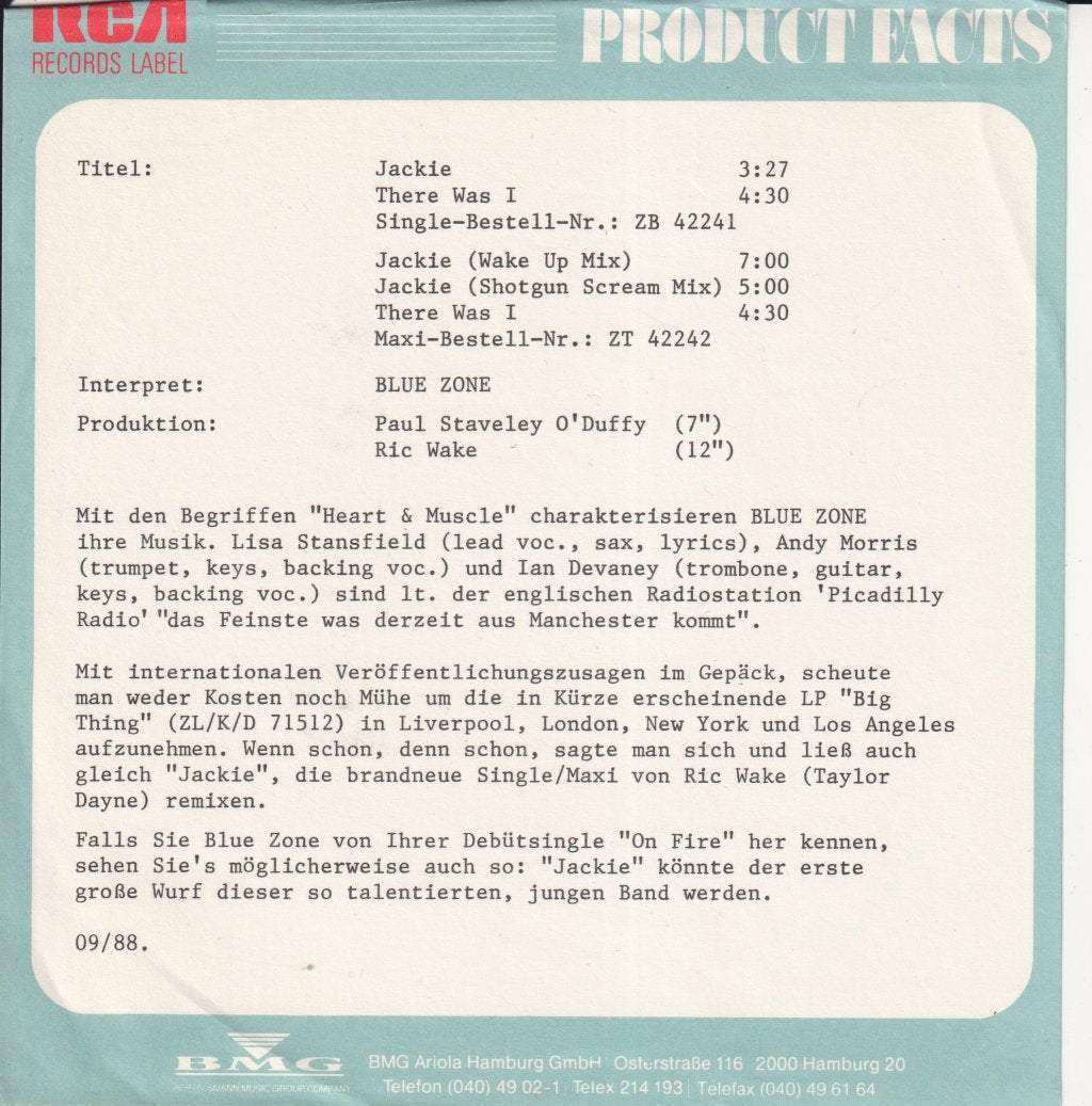 Blue Zone - Jackie - 7 Inch
