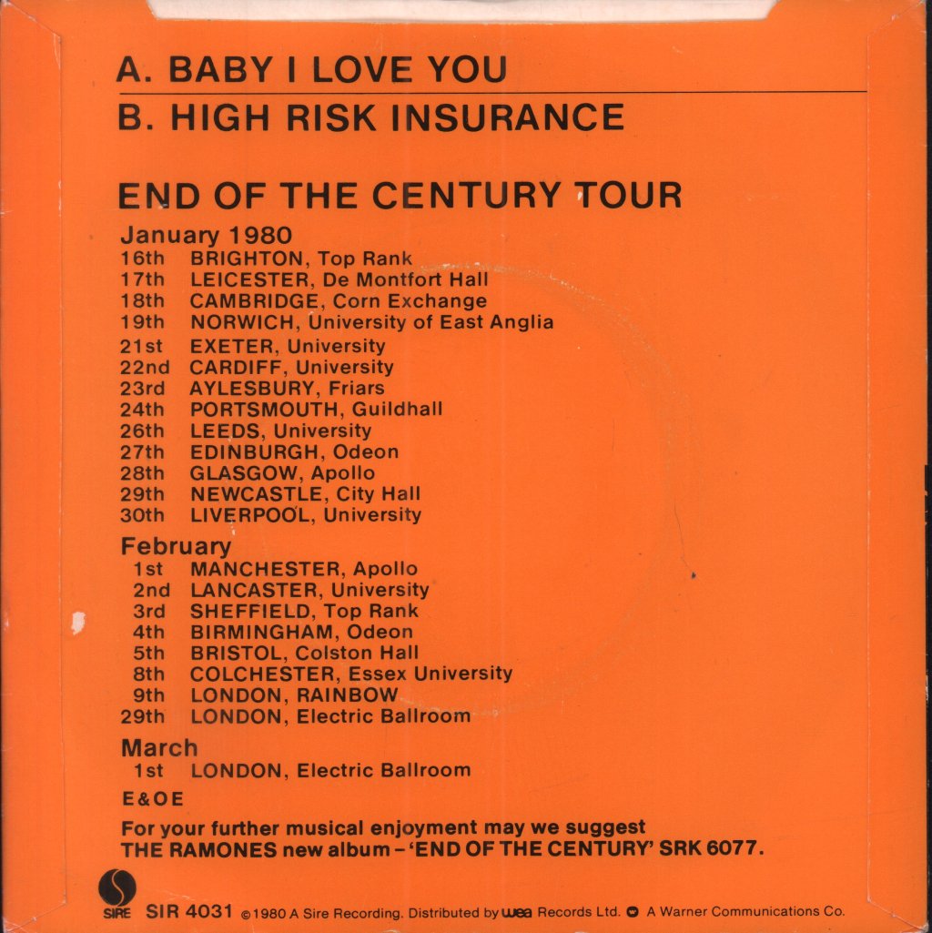 Ramones - Baby I Love You - 7 Inch