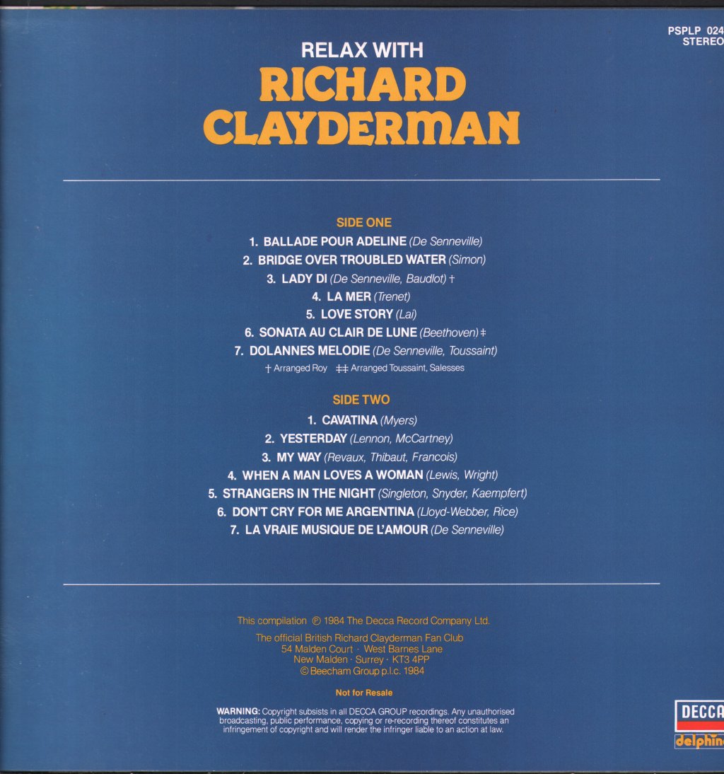 Richard Clayderman - Relax With - Lp