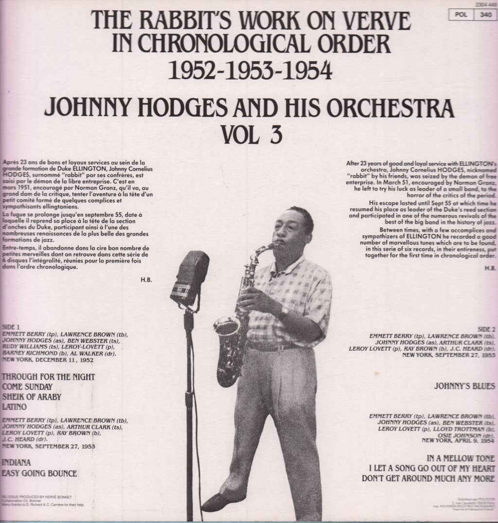 Johnny Hodges And His Orchestra - Rabbit's Work On Verve - Vol. 3 - Lp
