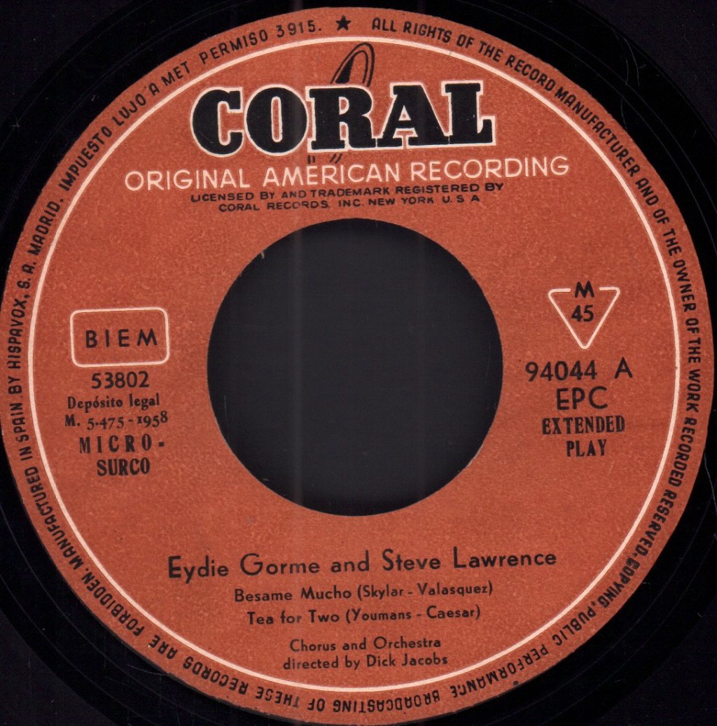 Eydie Gorme And Steve Lawrence - Besame Mucho - 7 Inch