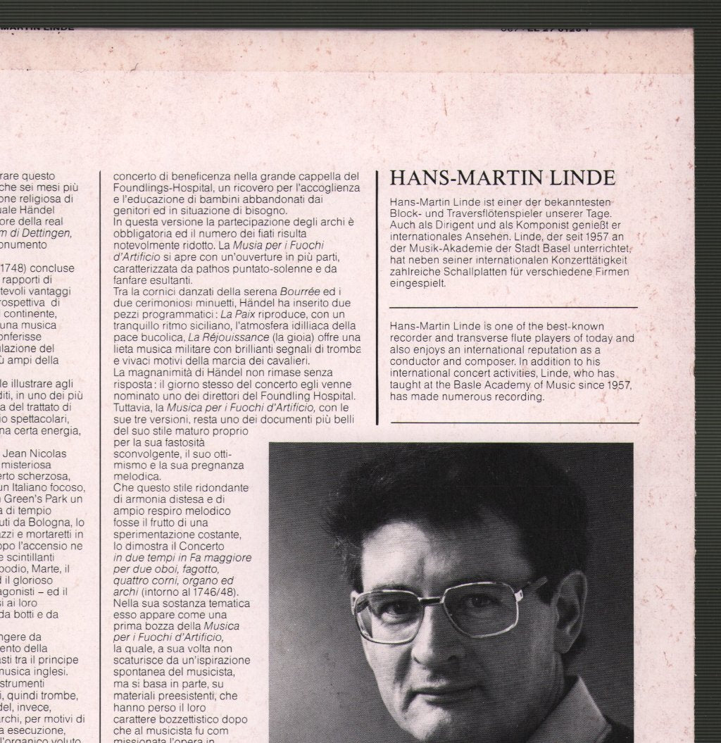 Cappella Coloniensis / Hans-Martin Linde - Handel - Music For The Royal Fireworks / Concerti A Due Cori In F / Concerto In F - Lp