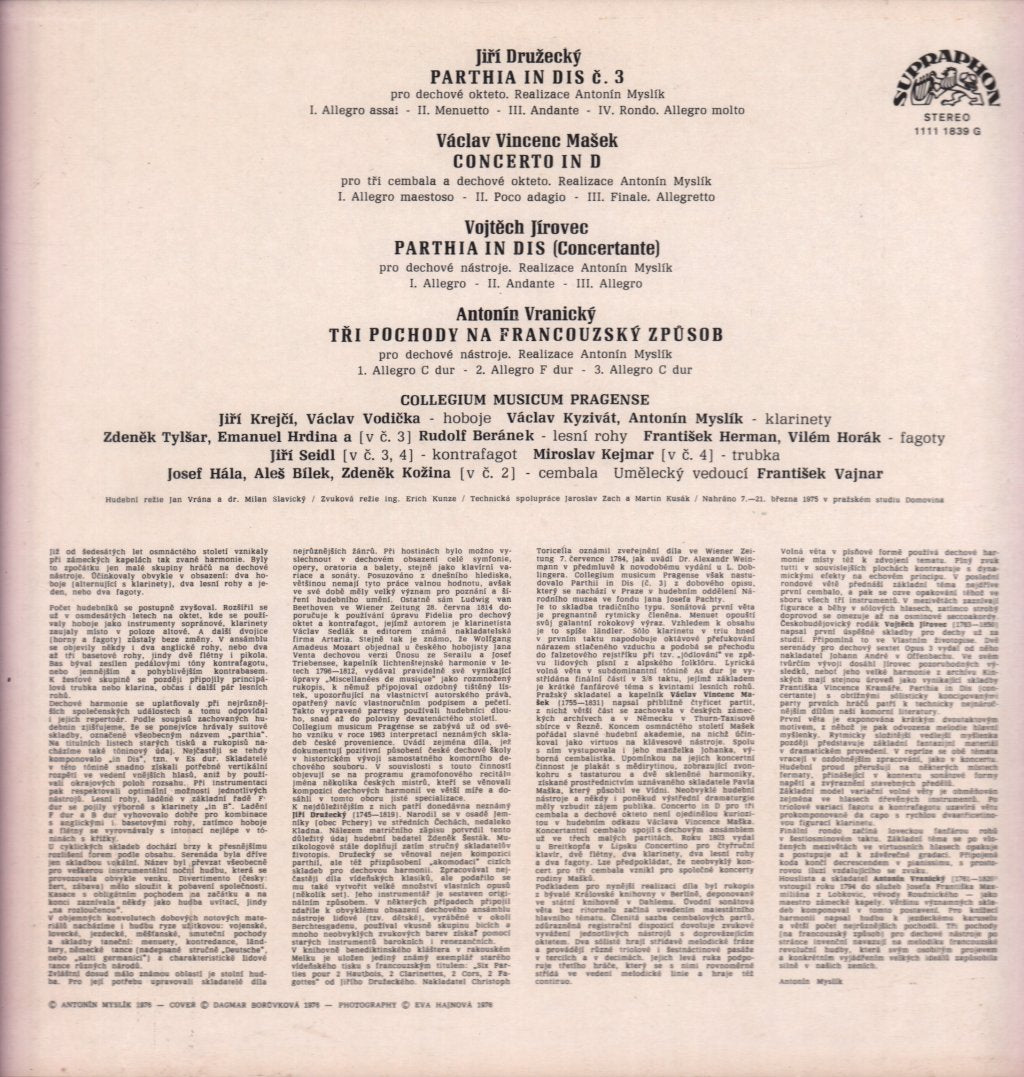 Jiri Druzecky Vaclav Vincenc Masek Vojtech Jirovec Antonin Vranicky - Collegium Musicum Pragense - Lp