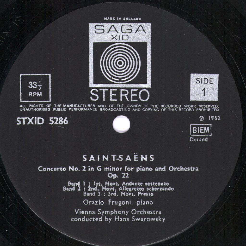 Orazio Frugoni / Hans Swarowsky / Vienna Symphony Orchestra - Saint-Saens - Piano Concertos No. 2 In G Minor Op. 22 & No. 5 In F Major Op. 103 - Lp