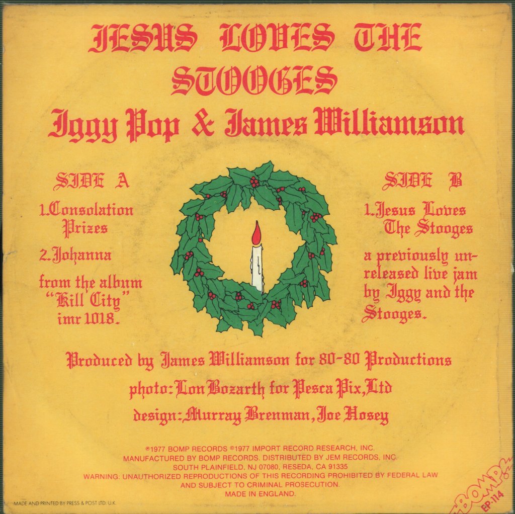 Iggy Pop And James Williamson - Jesus Loves The Stooges - 7 Inch