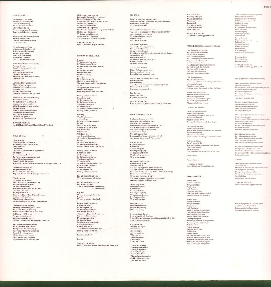 Level 42 - Running In The Family - Lp