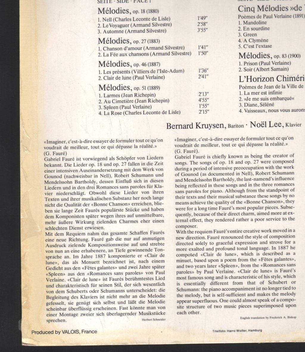 Bernard Kruysen / Noel Lee - Faure - Lieder Vol.2 - Melodies - Lp