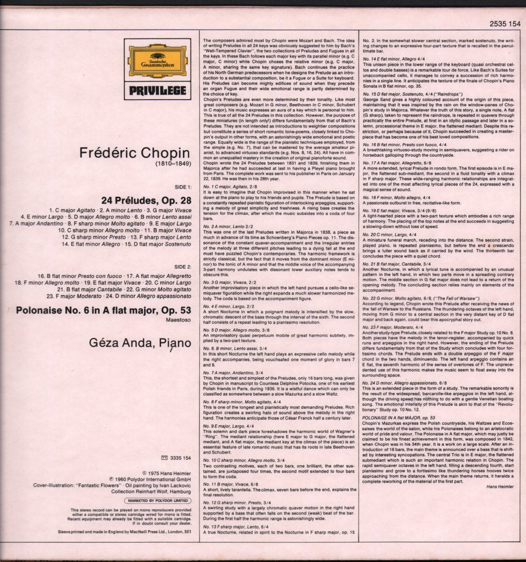 Geza Anda - Chopin - Preludes, Op.28 / Polonaise In A Flat Major, Op.53 - Lp