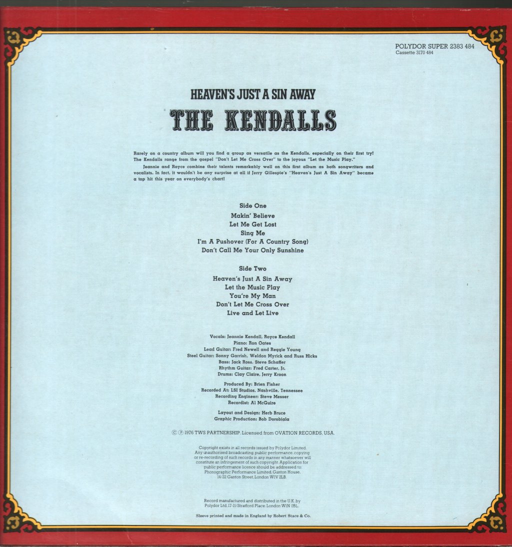 Kendalls - Heaven's Just A Sin Away - Lp