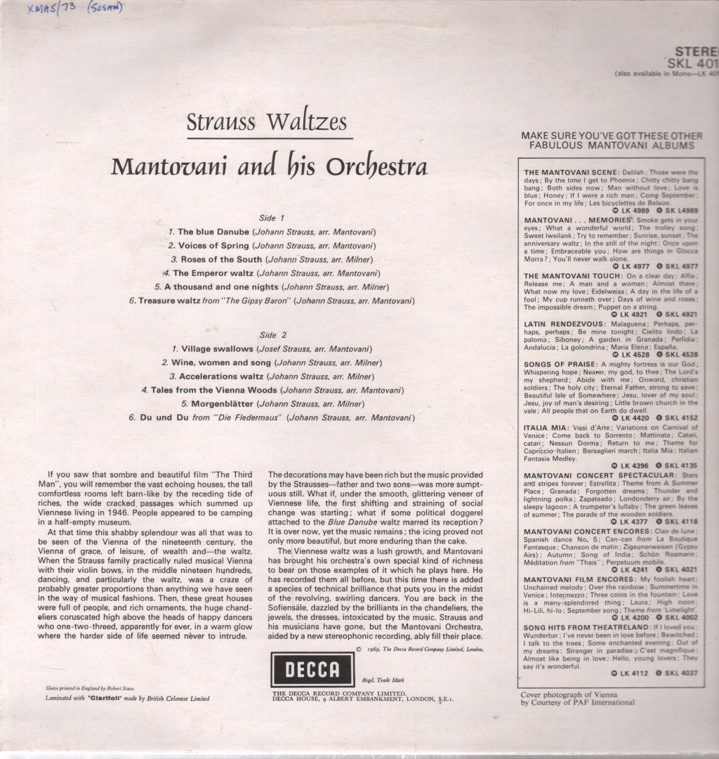 Mantovani And His Orchestra - Strauss Waltzes - Lp