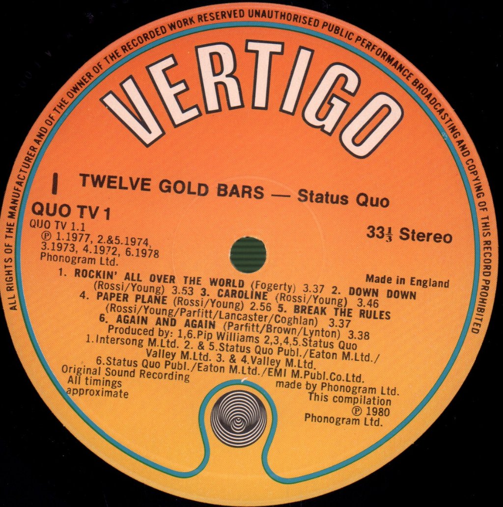 Status Quo - 12 Gold Bars Volume 1+1 - Double Lp