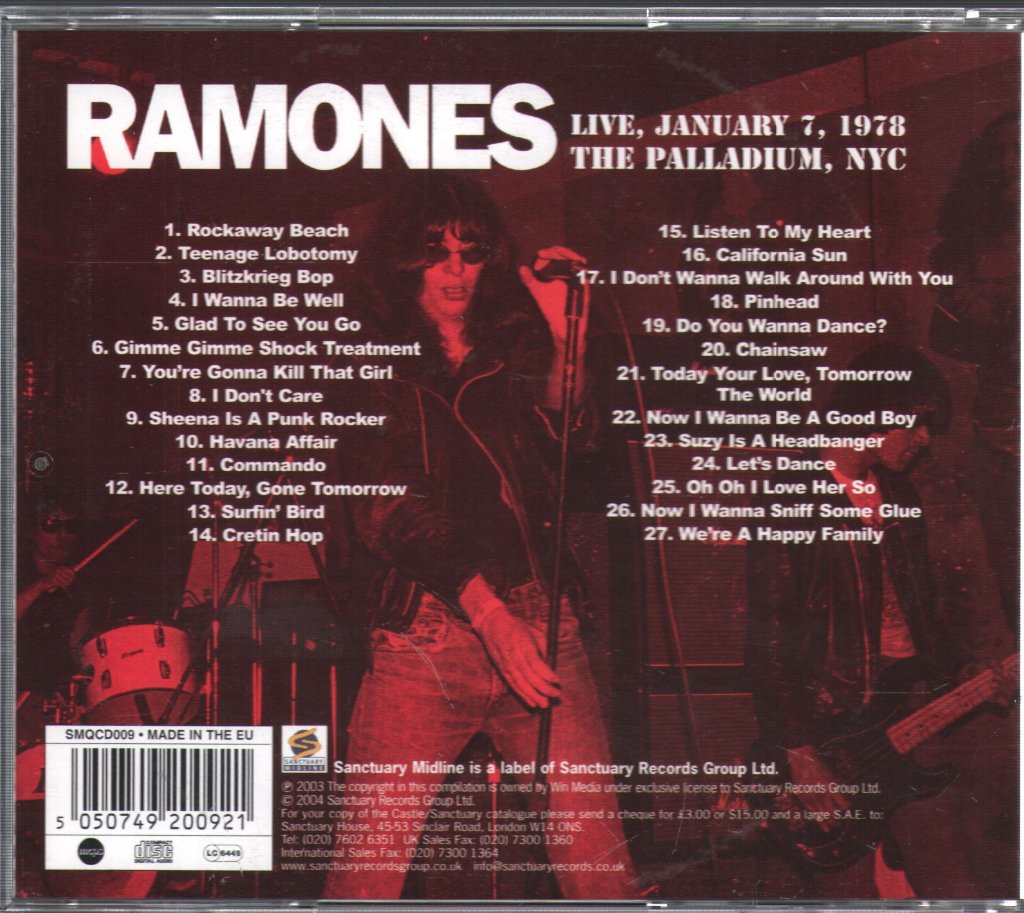Ramones - Live, January 7, 1978 At The Palladium, NYC - Cd