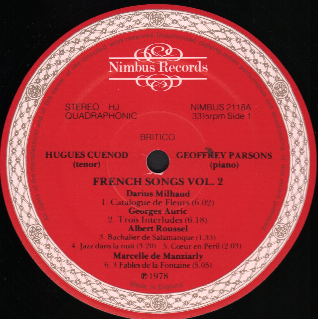 Hugues Cuenod / Geoffrey Parsons - French Songs Vol 2 - Lp