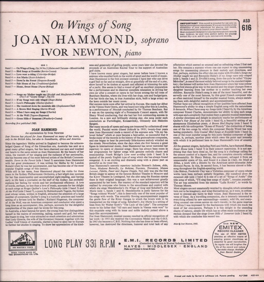 Joan Hammond - In Wings Of Song - Lp