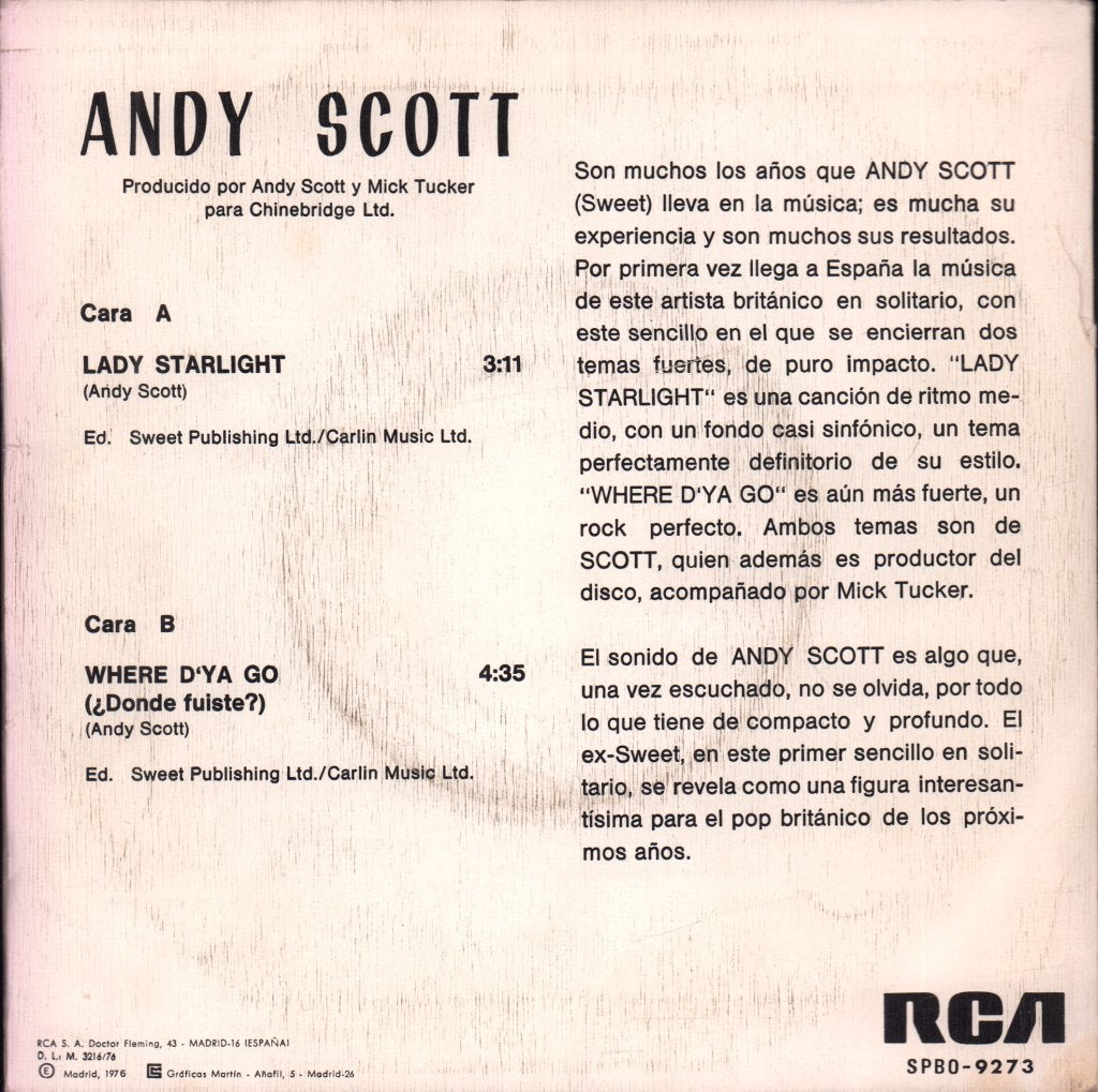 Andy Scott - Lady Starlight - 7 Inch