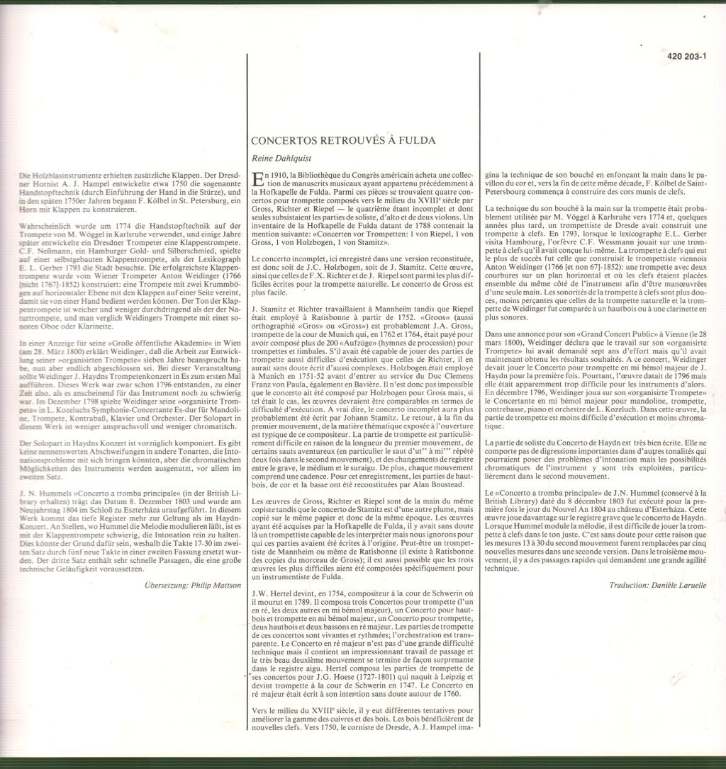 Hakan Hardenberger / Sir Neville Marriner / Academy Of St. Martin-in-the-Fields - Haydn / Hummel / Hertel / Stamitz Trumpet Concertos - First Recording - Lp