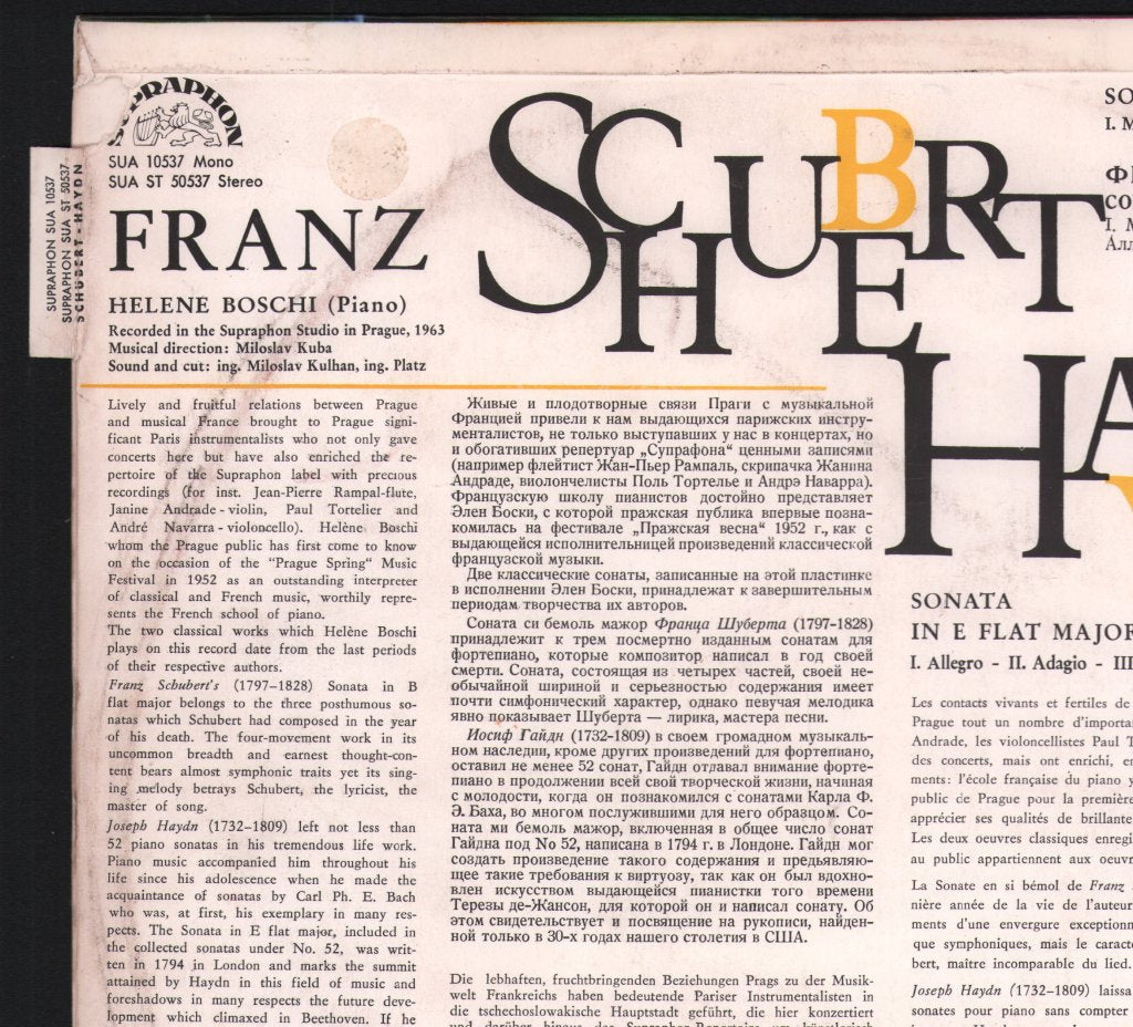 Helene Boschi - Schubert - Sonata In B Flat Major, Op. Posth / Haydn - Sonata In E Flat Major - Lp