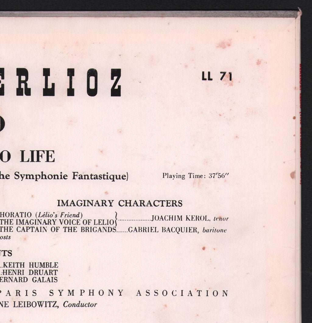 Orchestra and Chorus Of The New Paris Symphony / Rene Leibowitz - Berlioz - Lelio Or The Return To Life - Lp