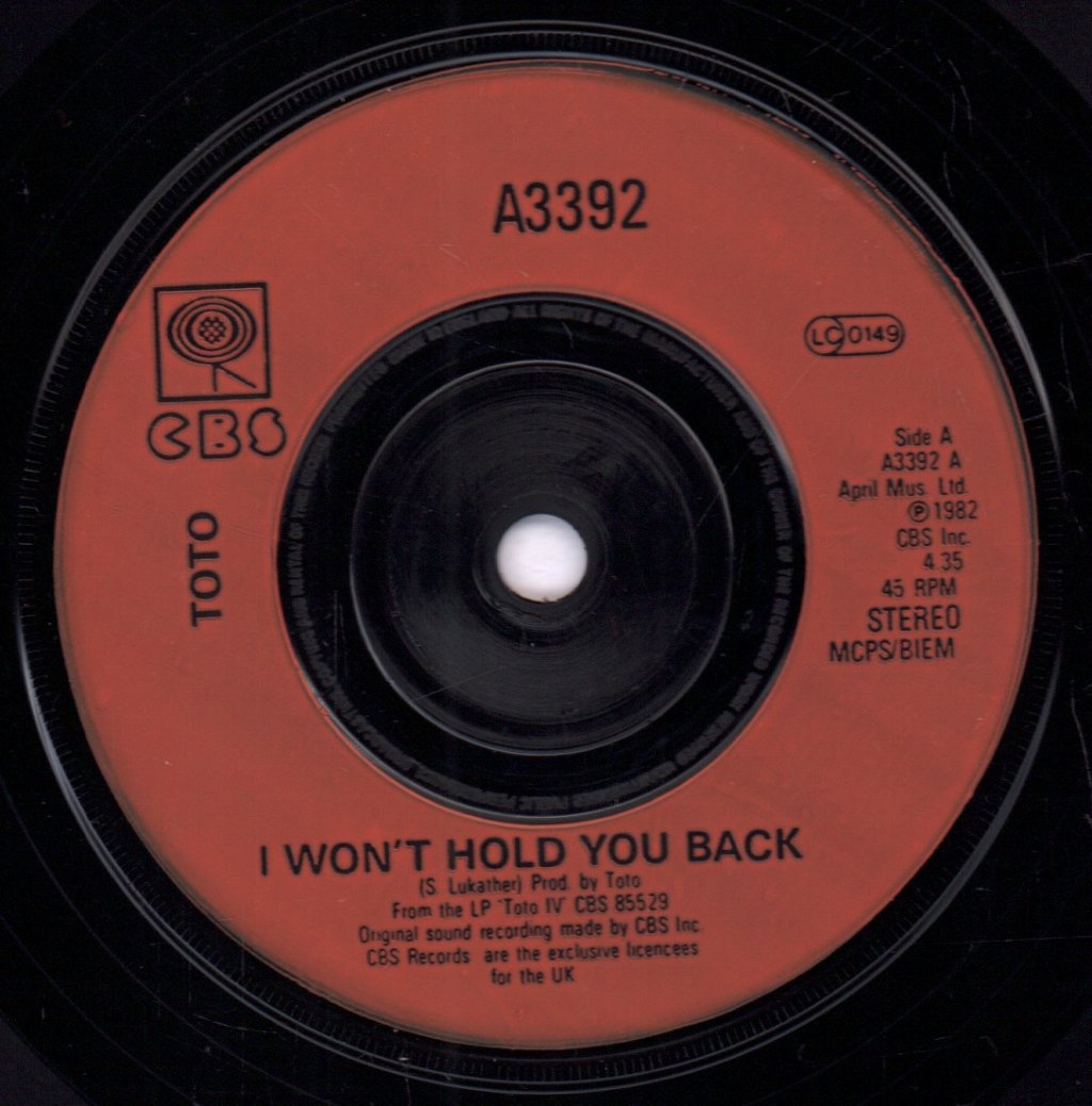 Toto - I Won't Hold You Back - 7 Inch