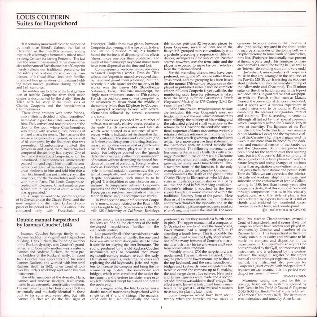 Christopher Hogwood - Louis Couperin Suites For Harpsichord - Lp