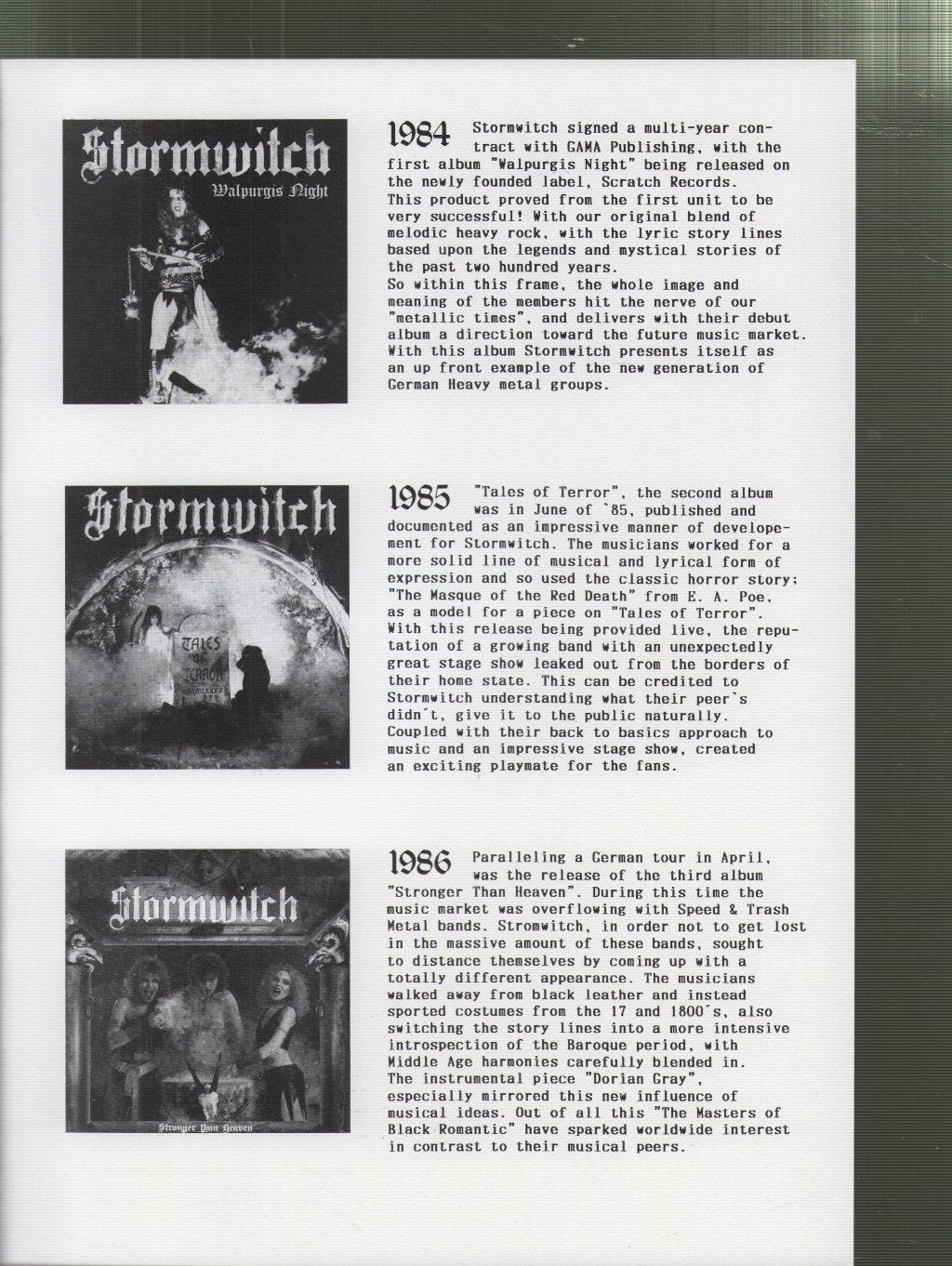 Stormwitch - Masters of Black Romantic - Press Kit