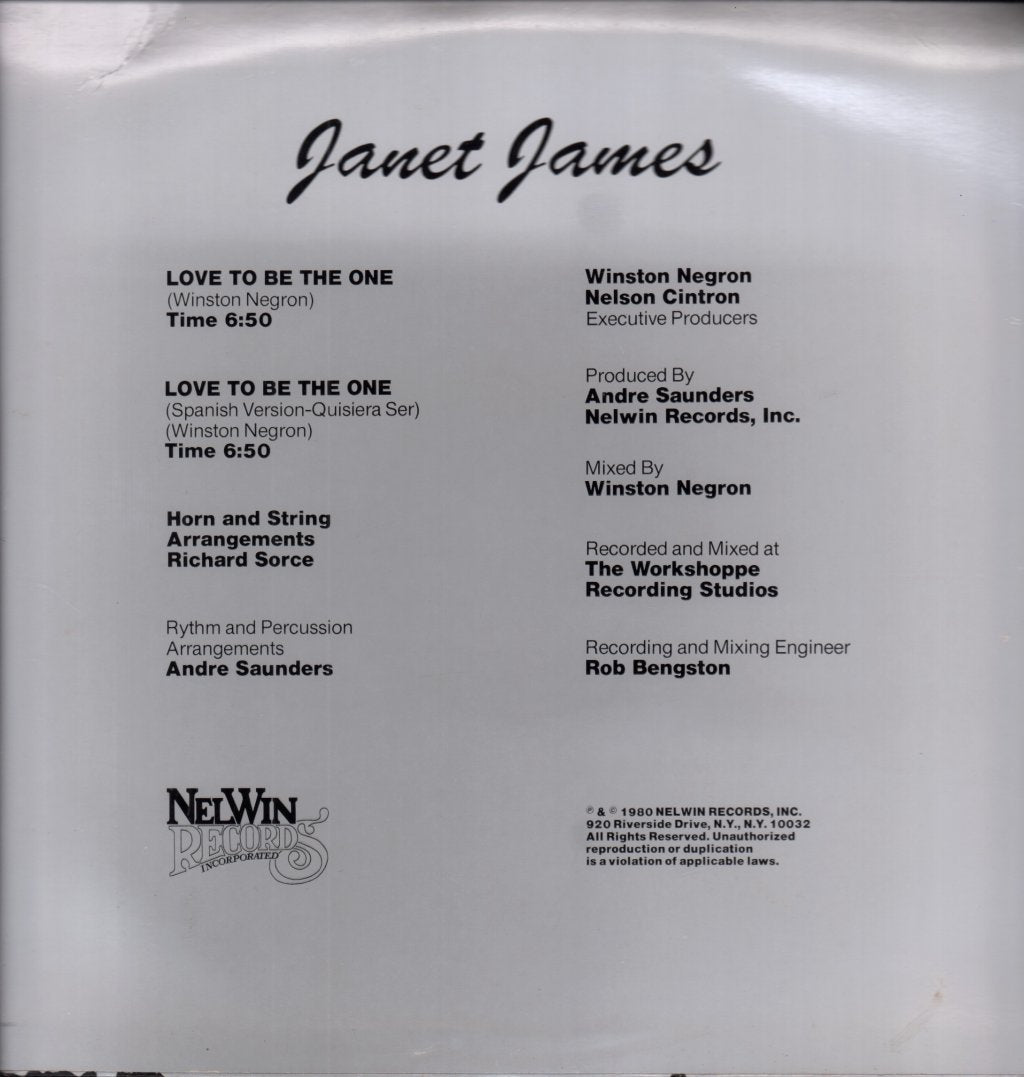 Janet James - Love To Be The One - 12 Inch
