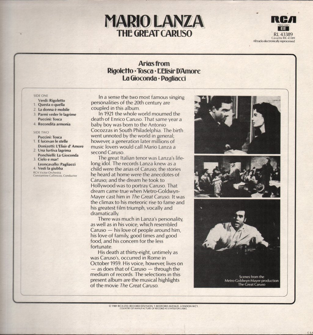 Mario Lanza - Great Caruso - Lp