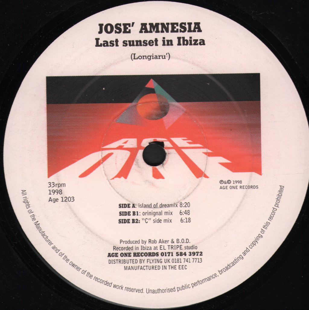 Jose Amnesia - Last Sunset In Ibiza - 12 Inch