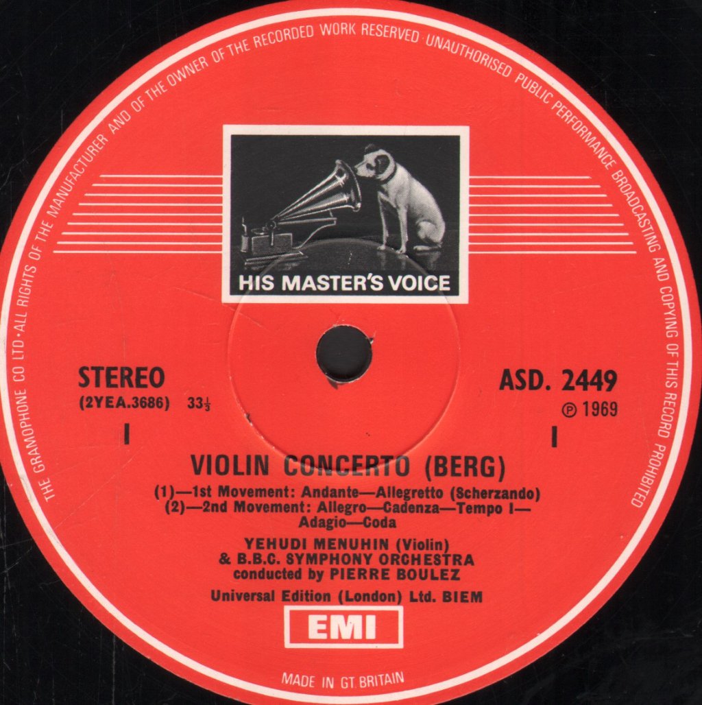 Yehudi Menuhin / Pierre Boulez / BBC Symphony Orchestra - Berg - Violin Concerto / Bartók - Two Rhapsodies - Lp