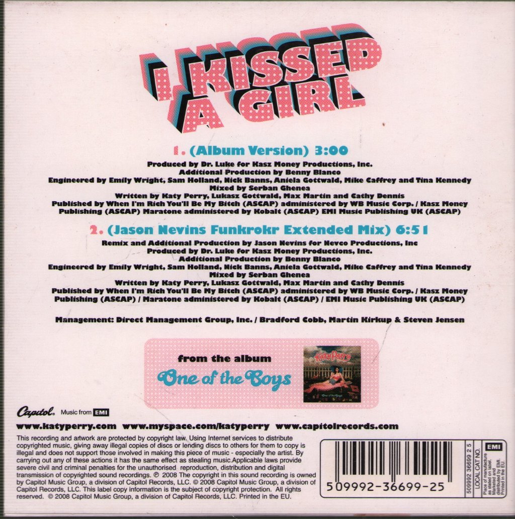 Katy Perry - I Kissed A Girl - Cd