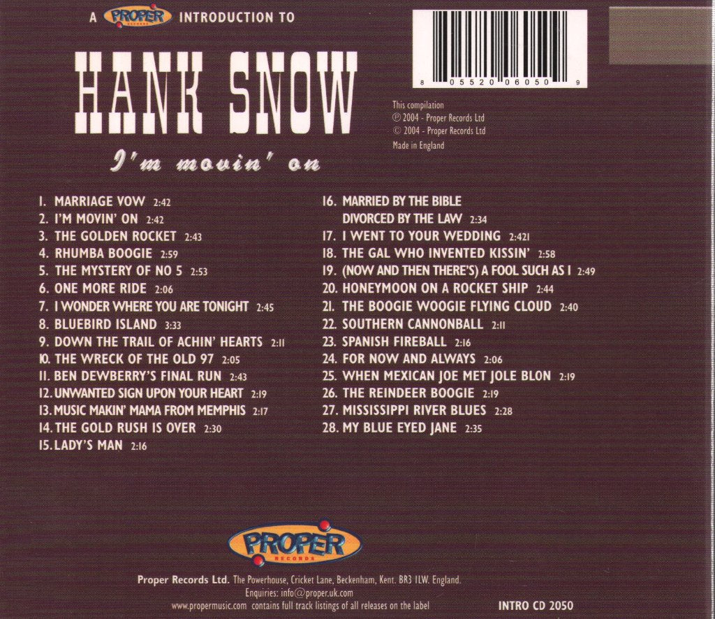 Hank Snow - I'm Movin' On - Cd
