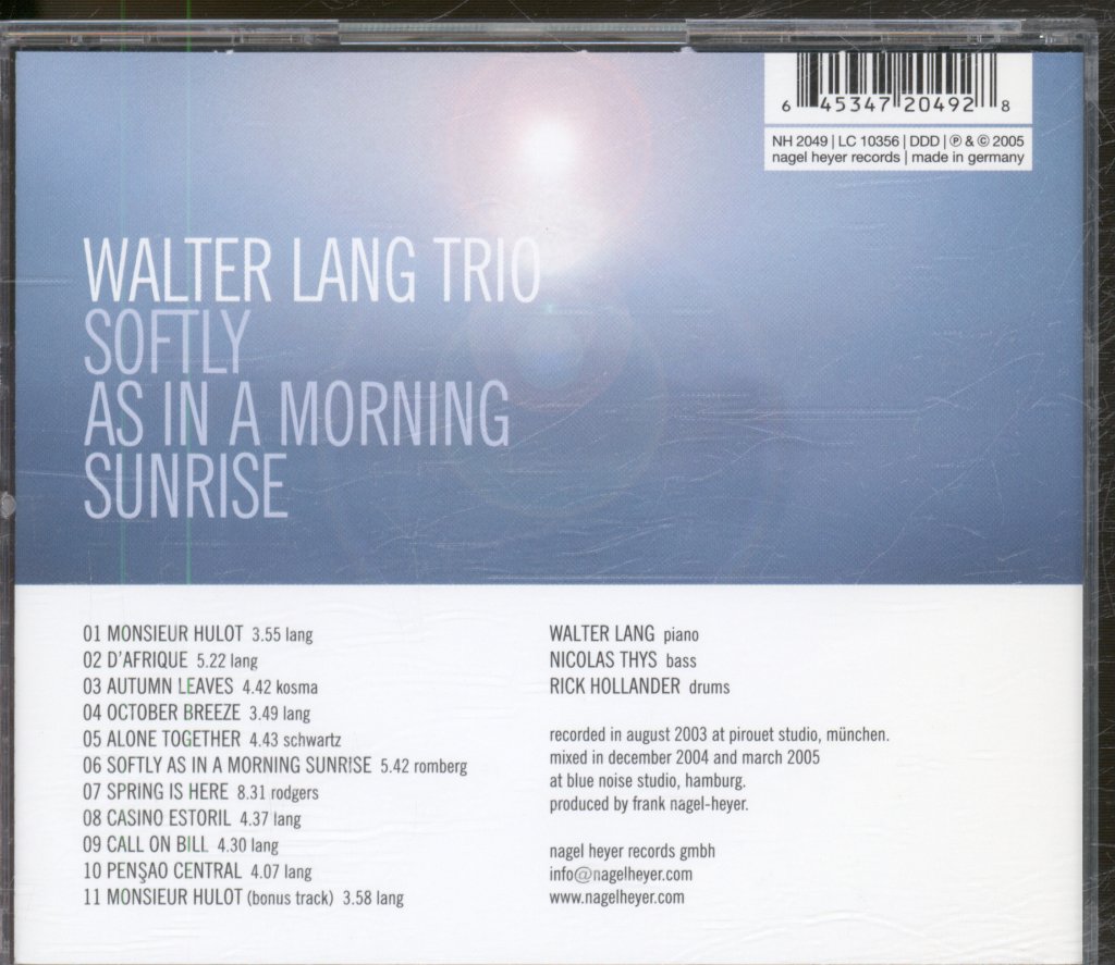 Walter Lang Trio - Softly As In A Morning Sunrise - Cd