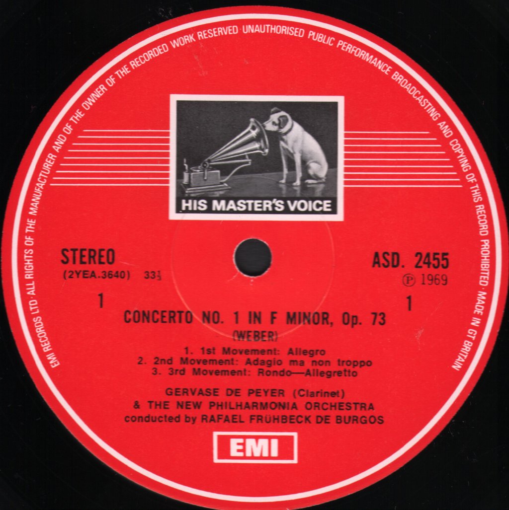 Gervase De Peyer / Rafael Fruhbeck De Burgos - Weber - Concerto No.1 In F Minor,Op.73 - Lp