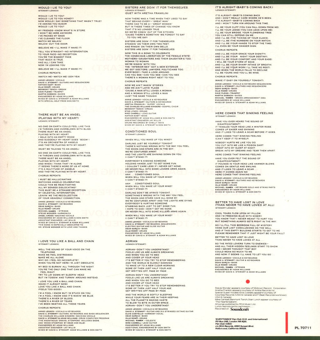 Eurythmics - Be Yourself Tonight - Lp