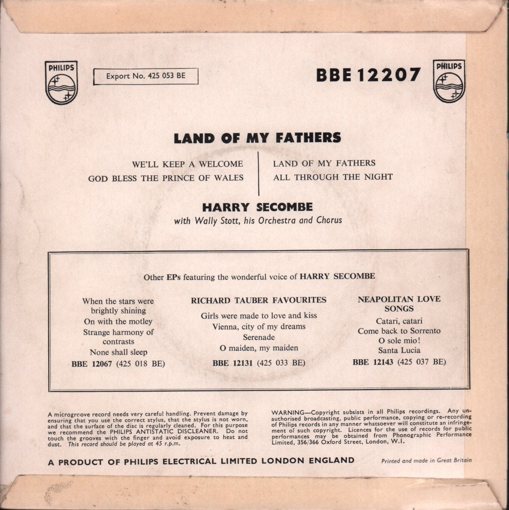 Harry Secombe - Land Of My Fathers - 7 Inch