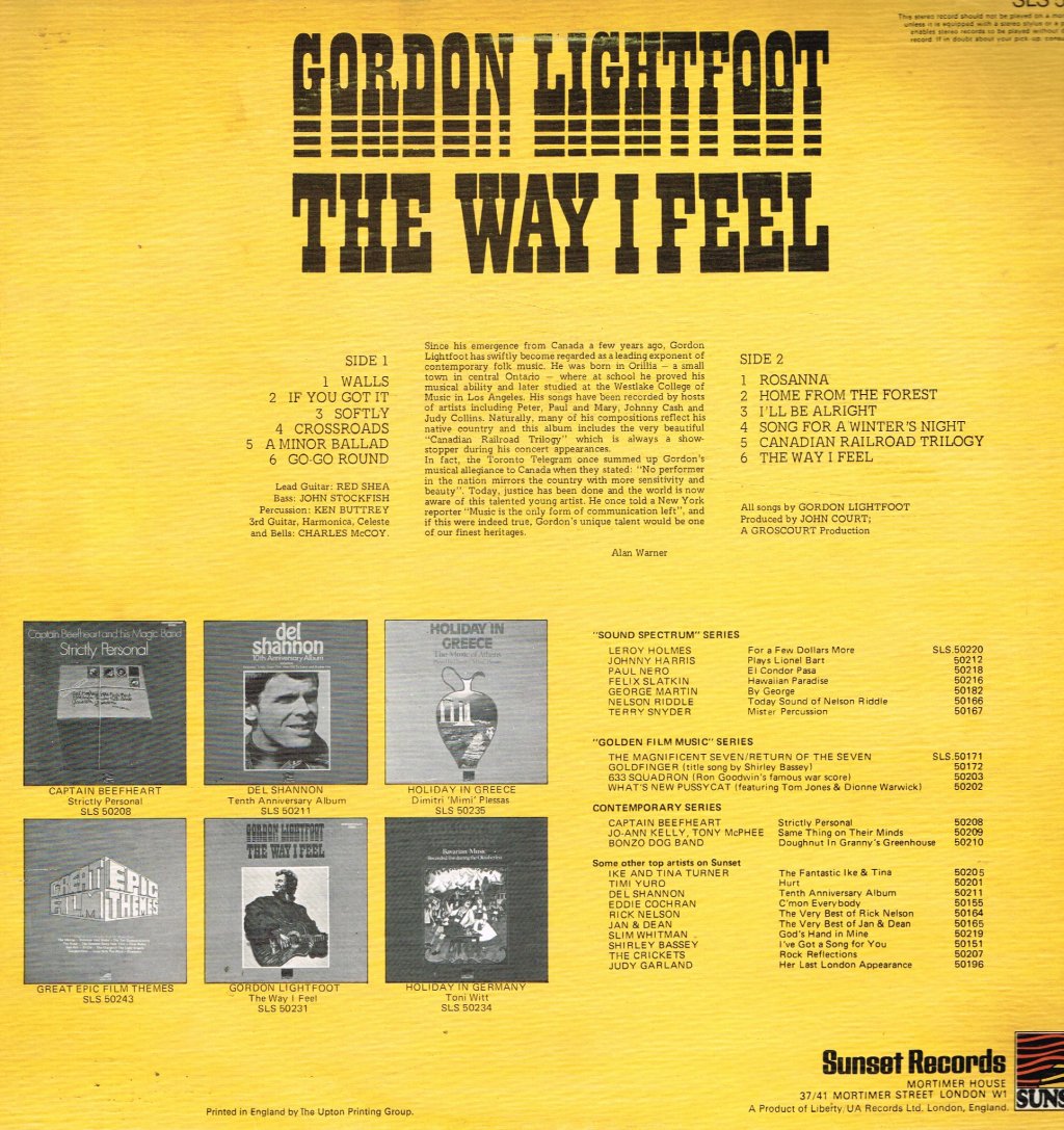 Gordon Lightfoot - Way I Feel - Lp