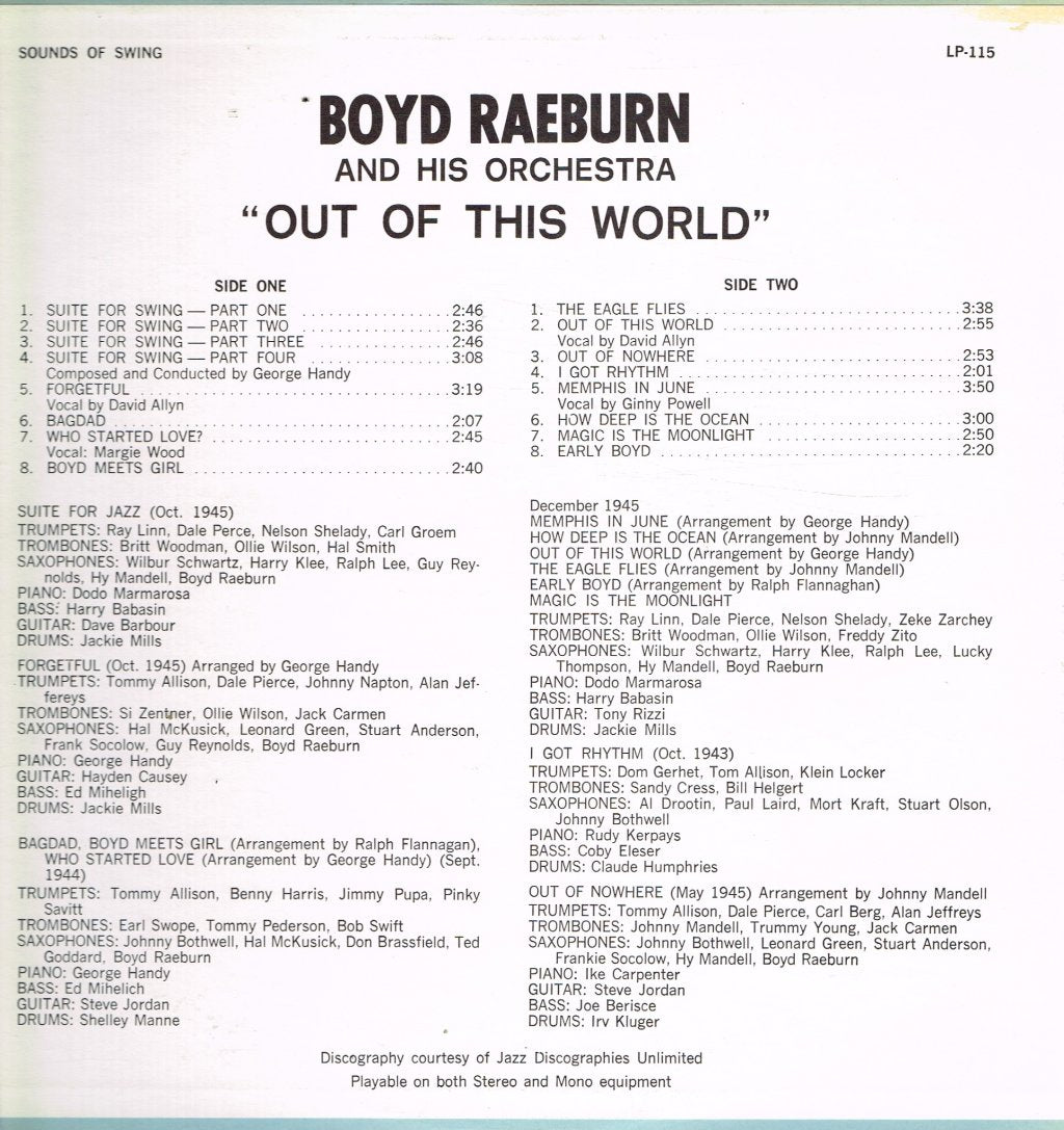 Boyd Raeburn And His Orchestra - Out Of This World - Lp